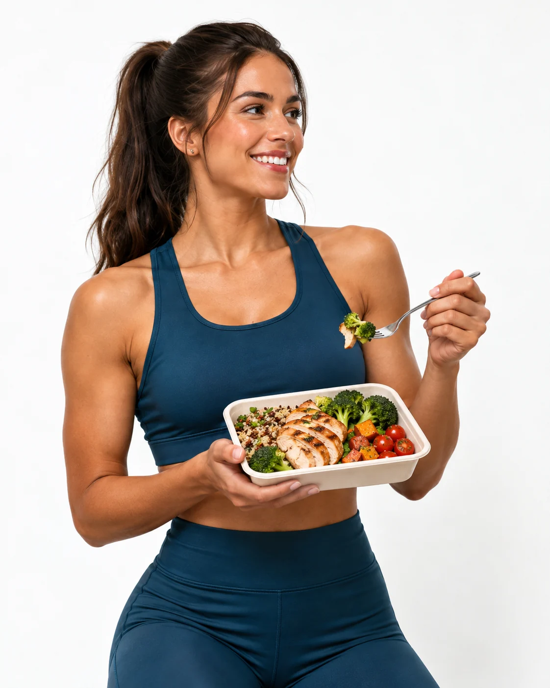 Mujer con comida preparada FITGO